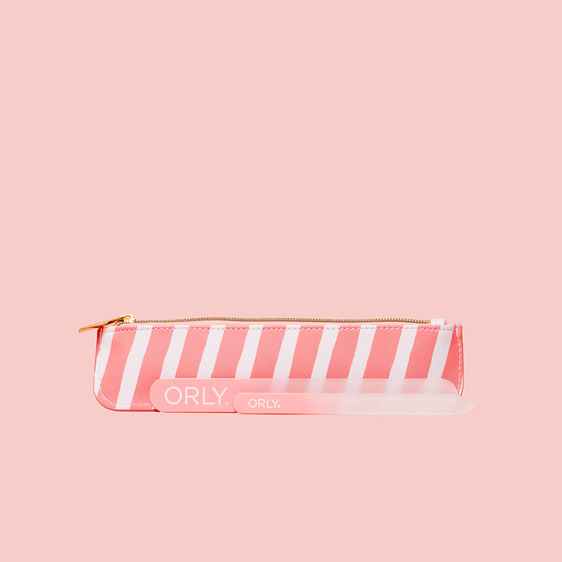 ORLY File Set Duo With Pink & White Stripe Case